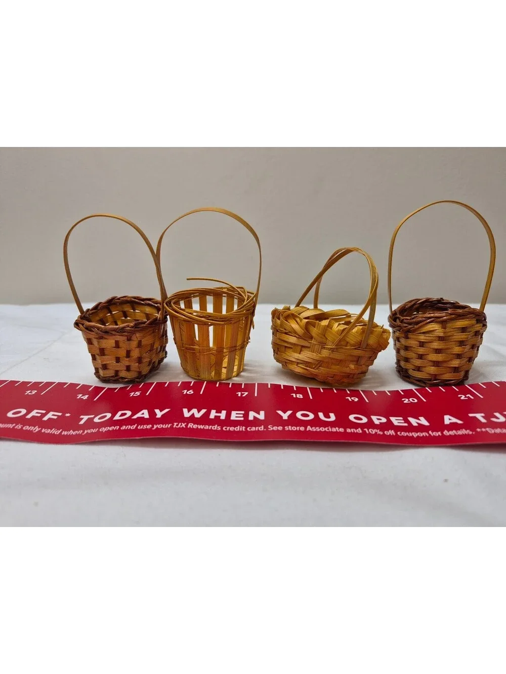 Set of 4 Miniature Woven Bamboo Baskets with Handles, Approx 3-4 Inches Tall J63